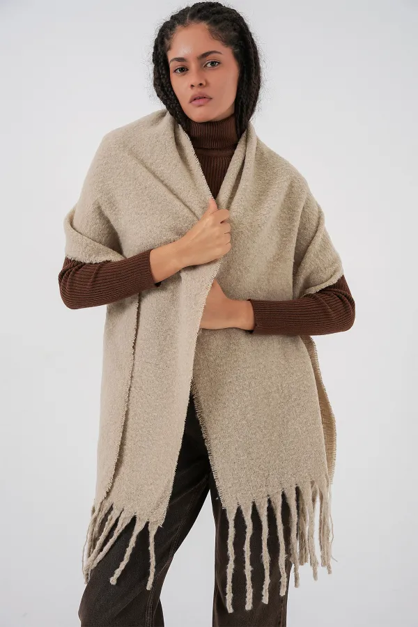 Écharpe châle épaisse et douce pour femme 15951 - Beige clair