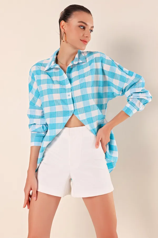 Chemise longue oversize basique 3900 - Bleu clair