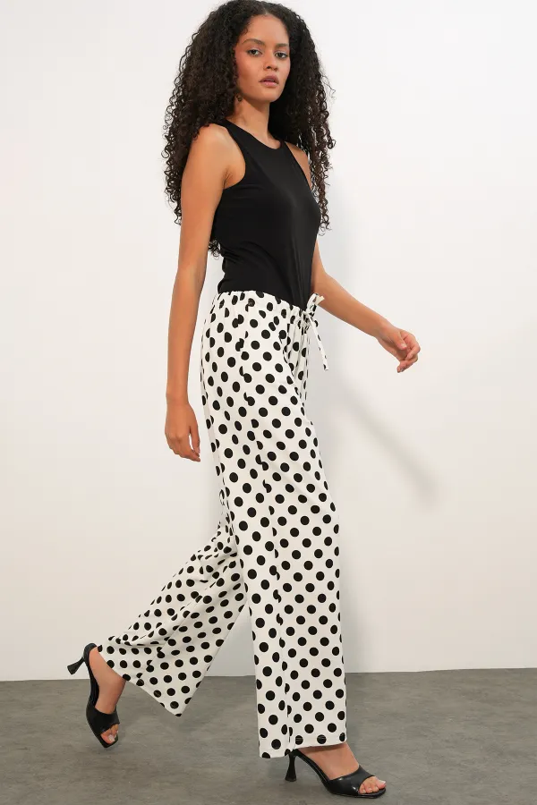Women's Wide Leg Polka Dot Trousers 30116 - White