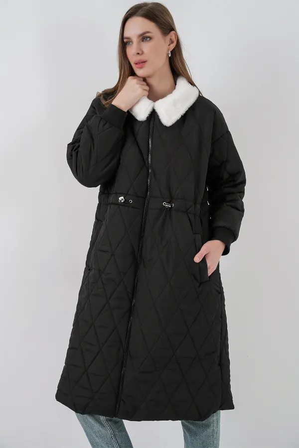 Women's Quilted Long Puffer Coat 5221 - Black