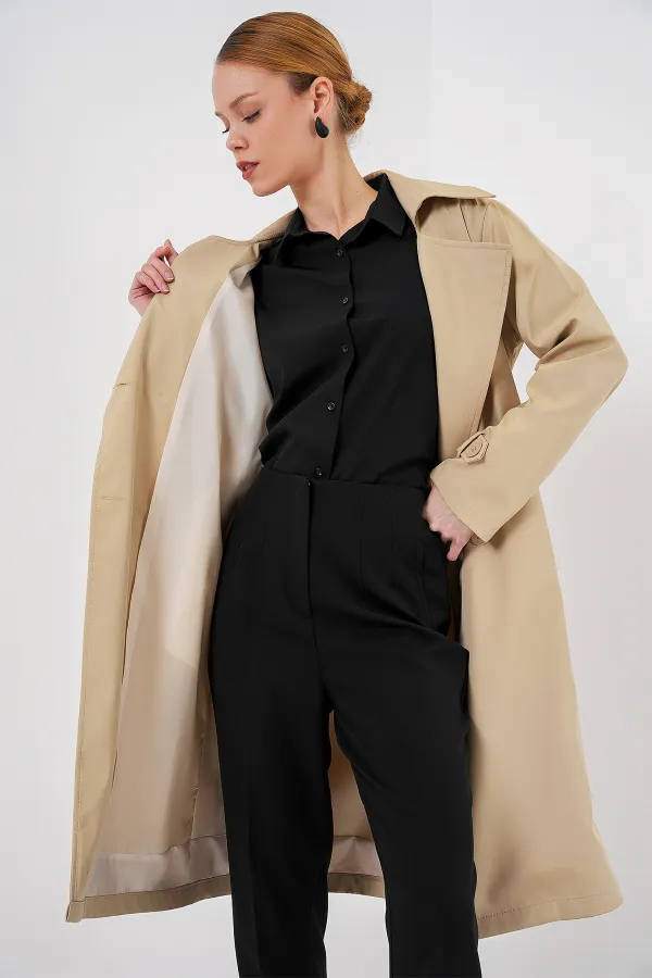 5918 Double-Breasted Trench Coat - Dark Beige 5918 Double-Breasted Trench Coat - Dark Beige