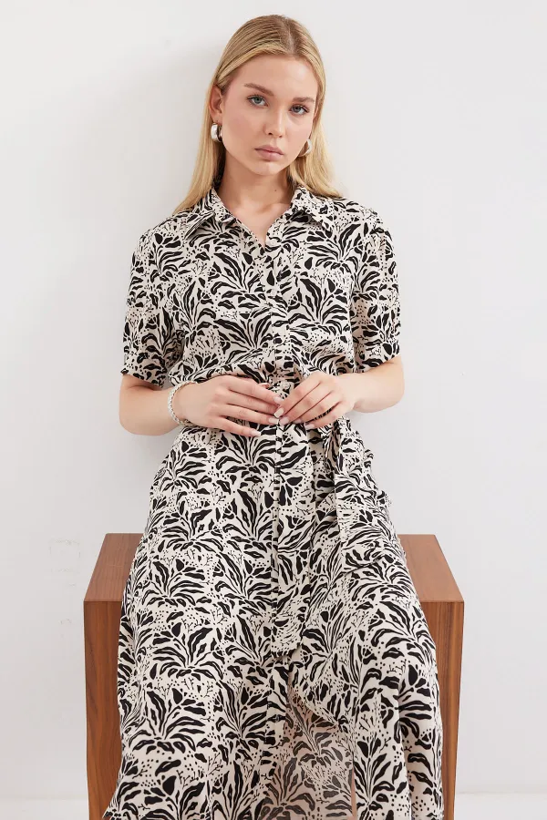 Robe courte en viscose à manches courtes 2213 - Noir