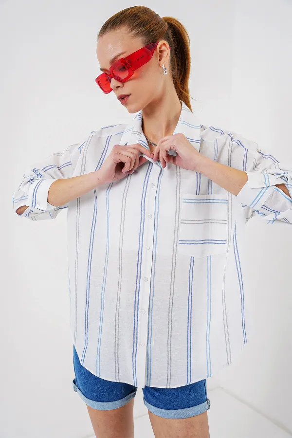 Chemise rayée oversize pour femme 20278 - Blanche