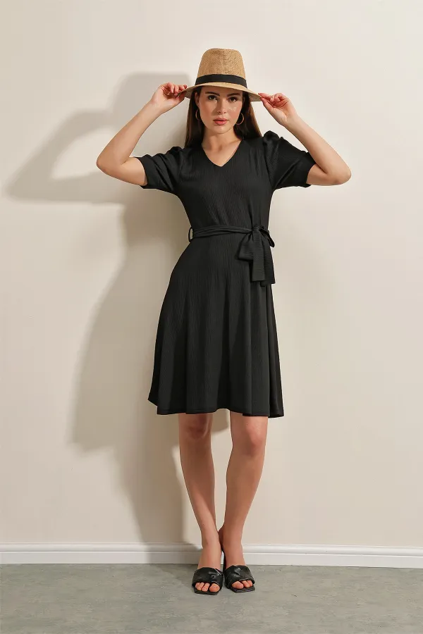 2370 Belted Knitted Dress - Black