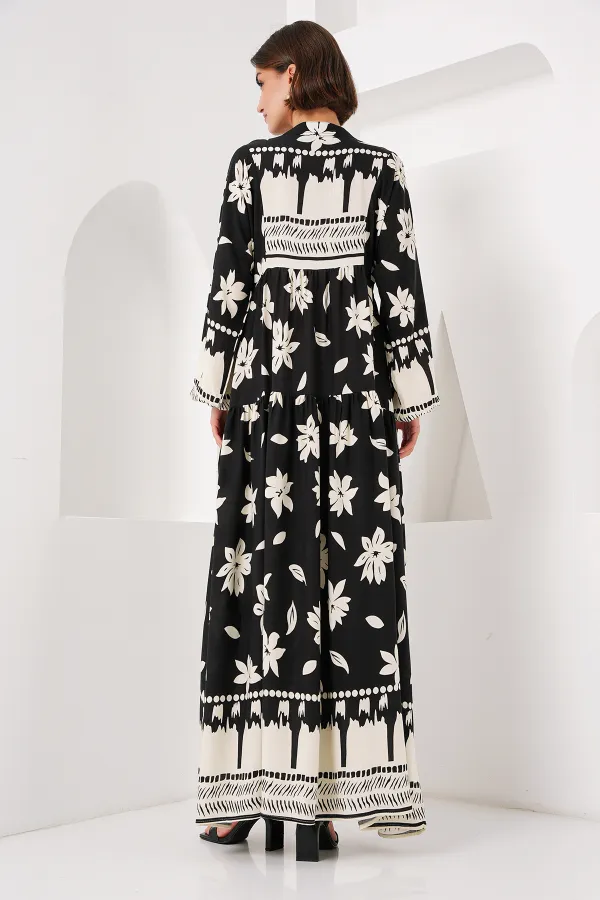 Robe hijab à motifs authentiques 2423 - Noir2