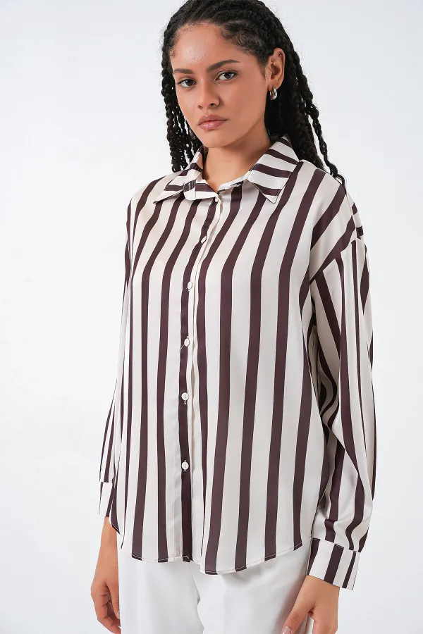 3964 Hafif Dökümlü Saten Gömlek - M. Kahverengi