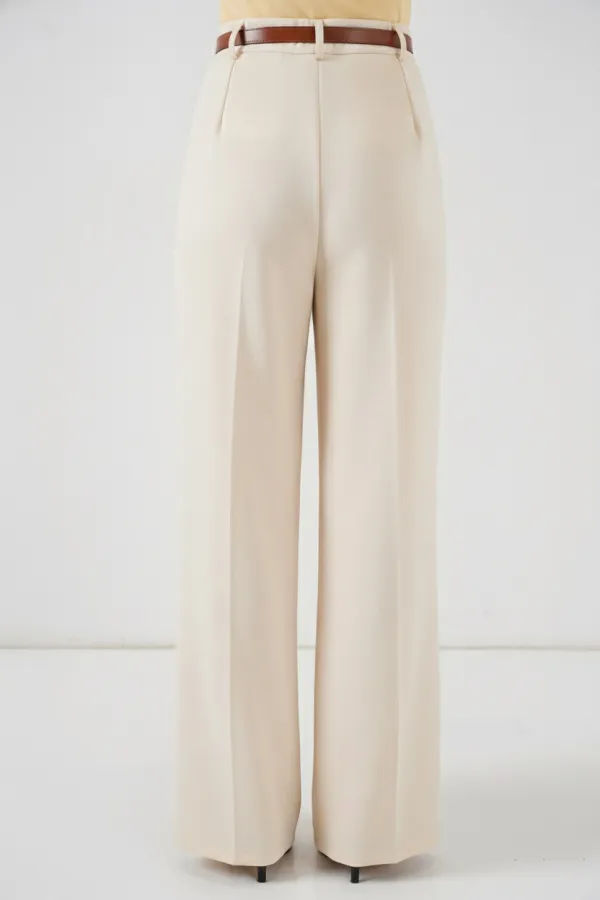 Kadın Yüksek Bel Palazzo Pantolon 30051 - Krem