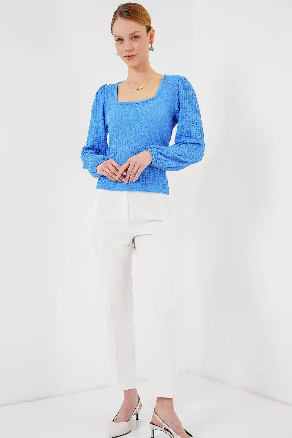 0442 Uzun Kollu Bluz - Saks