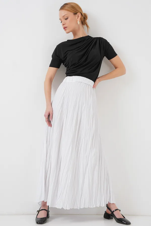 Jupe longue froissée pour femme 8042 - Blanche