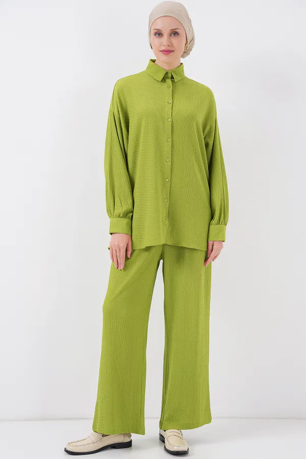 Kadın Örme Tesettür Alt Üst Takım 6711 - E.Yeşil