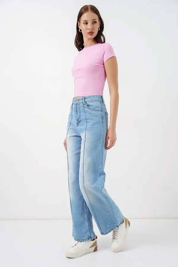 Kadın Yüksek Bel Kot Pantolon 30082 - Açık Mavi