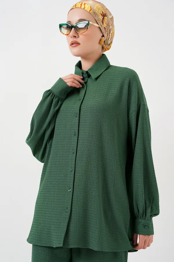 Ensemble hijab tricoté pour femme (haut et bas) 6711 - Vert émeraude