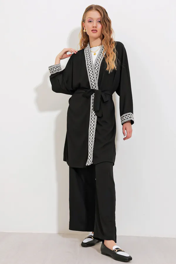 6643 Örme Kimono Takım - Siyah 6643 Örme Kimono Takım - Siyah