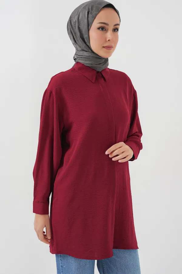 Kadın Uzun Gömlek Tunik 5945 - Bordo