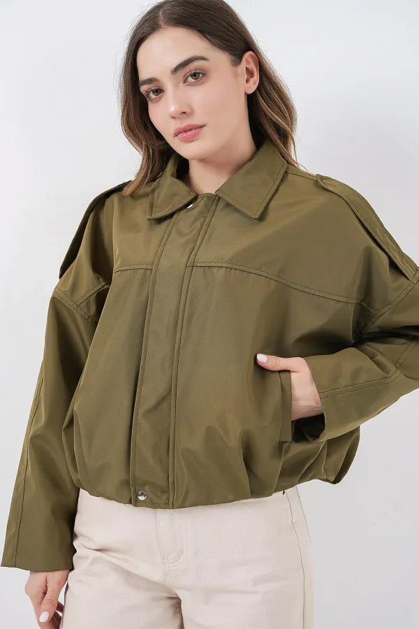 Women's Oversize Short Jacket 0732 - Khaki Women's Oversize Short Jacket 0732 - Khaki