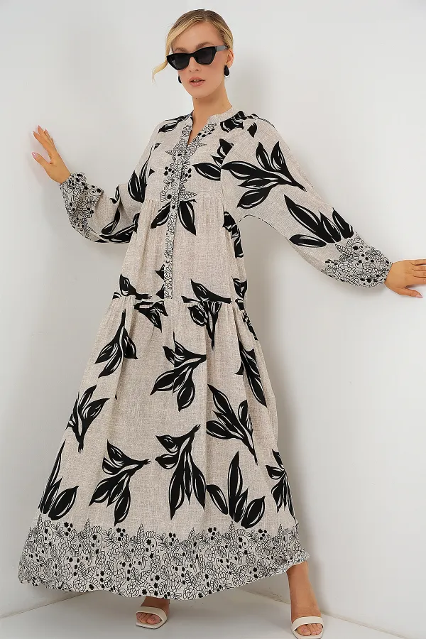 Robe hijab à motifs authentiques 2423 - Gris clair