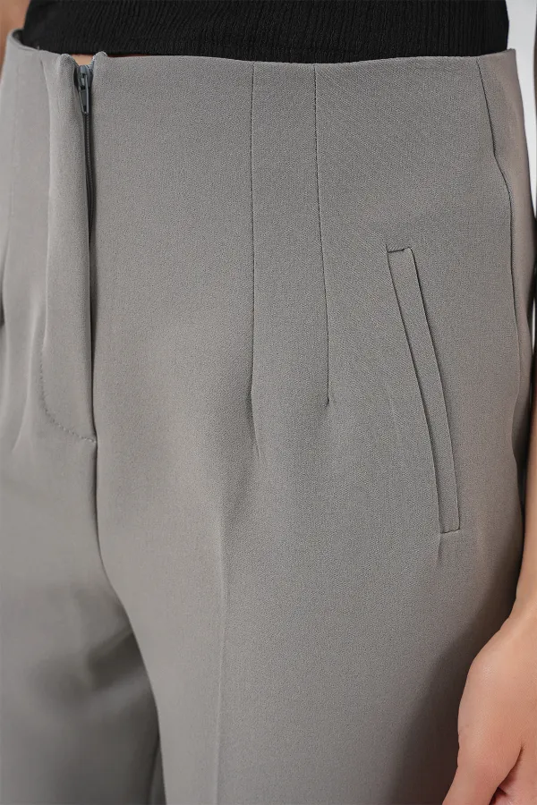 6650 Yüksek Bel Kumaş Pantolon - Gri