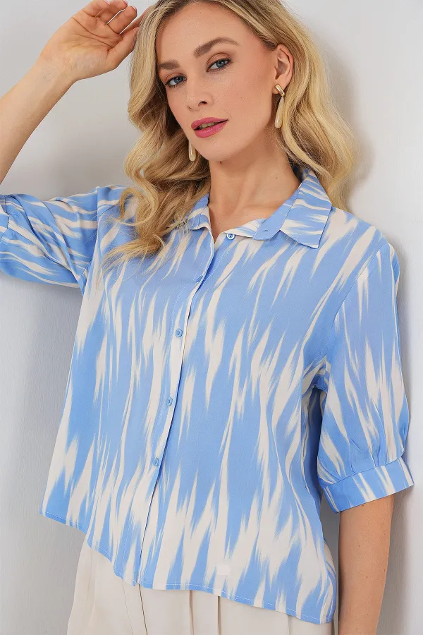 T-shirt court à manches courtes à motifs pour femme 20337 - Bleu