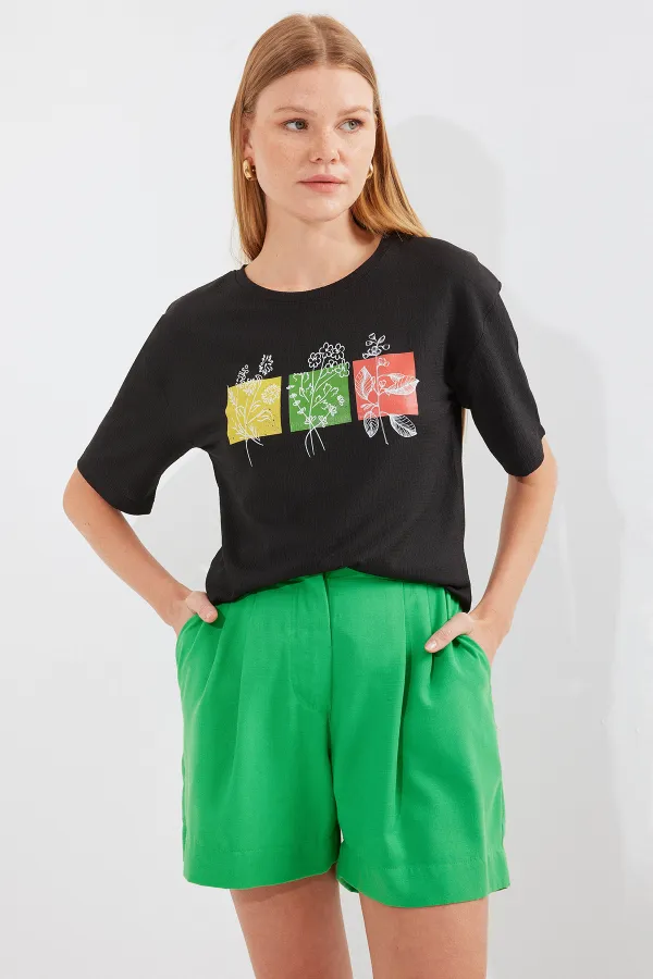 T-shirt basique imprimé en maille 913 - Noir