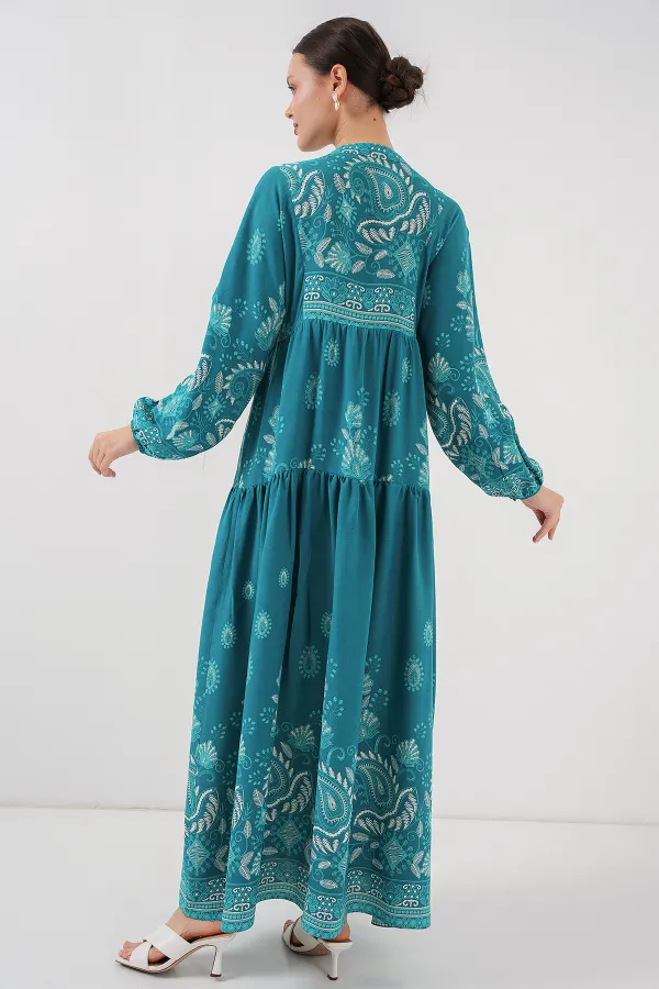 Robe hijab à motifs authentiques 2423 - Turquoise