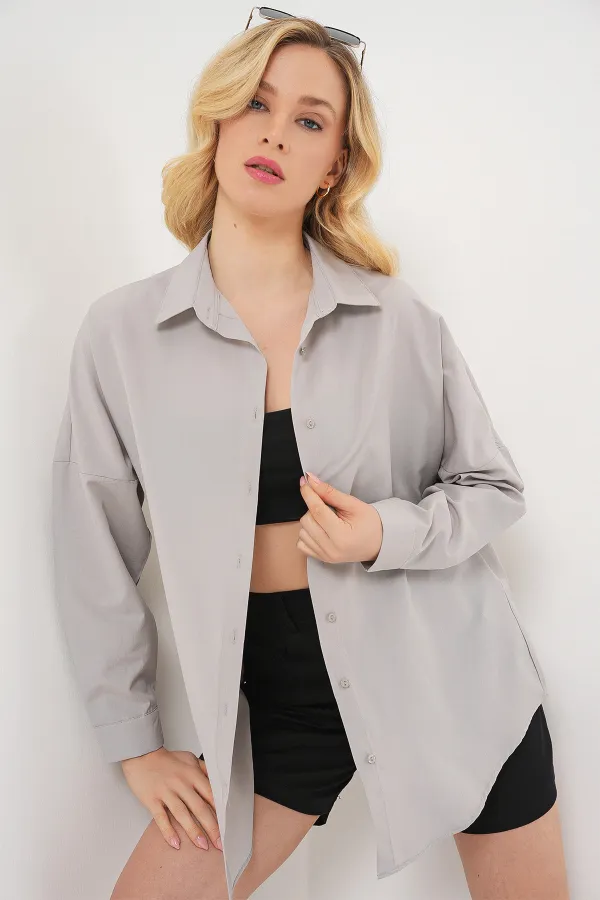 Chemise basique longue oversize 3900 - Gris clair