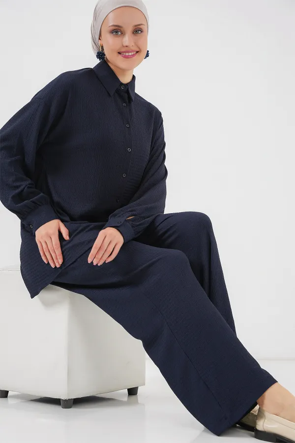 Women's Knitted Hijab Set (Top and Bottom) 6711 - Navy Blue Women's Knitted Hijab Set (Top and Bottom) 6711 - Navy Blue
