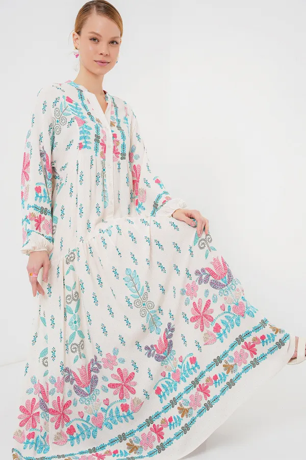 Robe hijab à motifs authentiques 2423 - Bleu clair