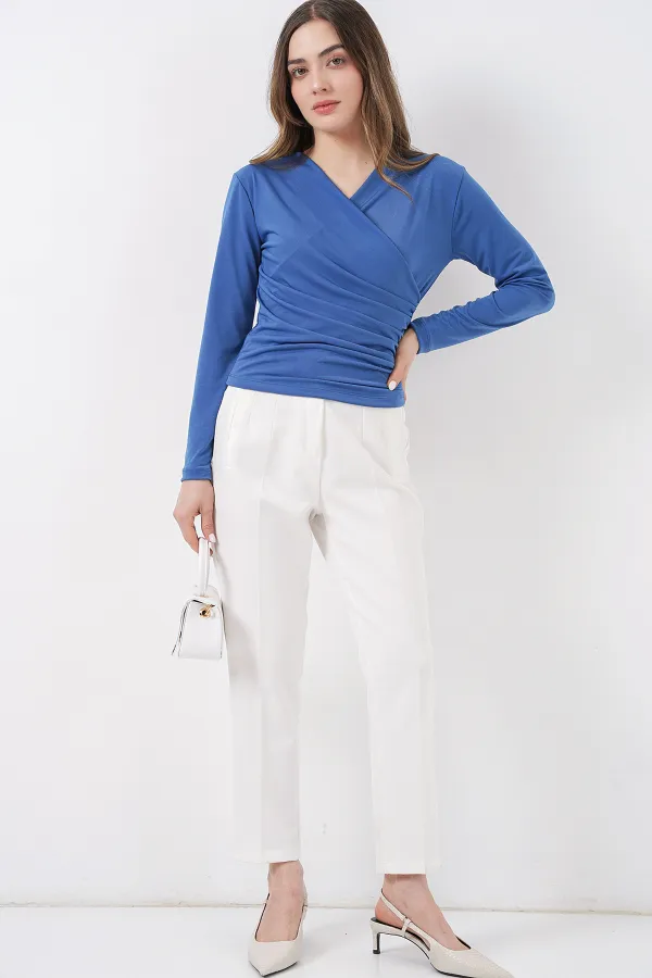 939 Wrap Neck Sandy Blouse - Indigo