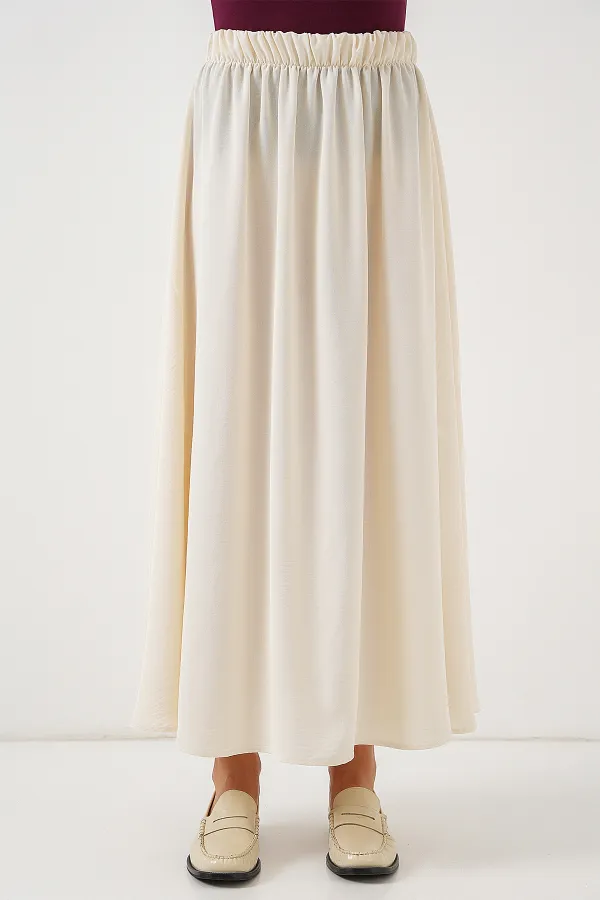 Kadın Uzun Ayrobin Etek 8050 - Krem