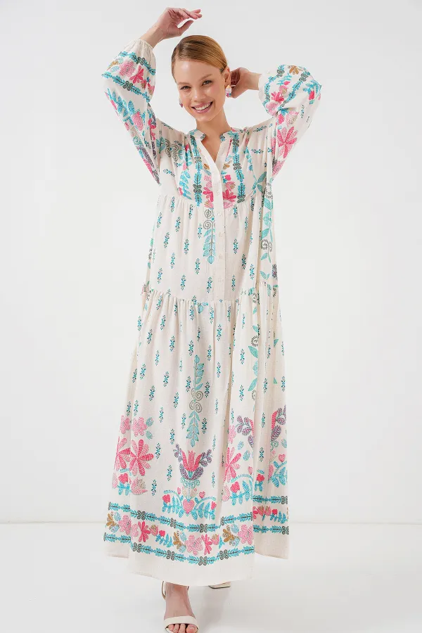 Robe hijab à motifs authentiques 2423 - Bleu clair