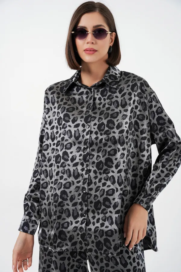 6699 Leopar Desenli Alt Üst Takım - Siyah