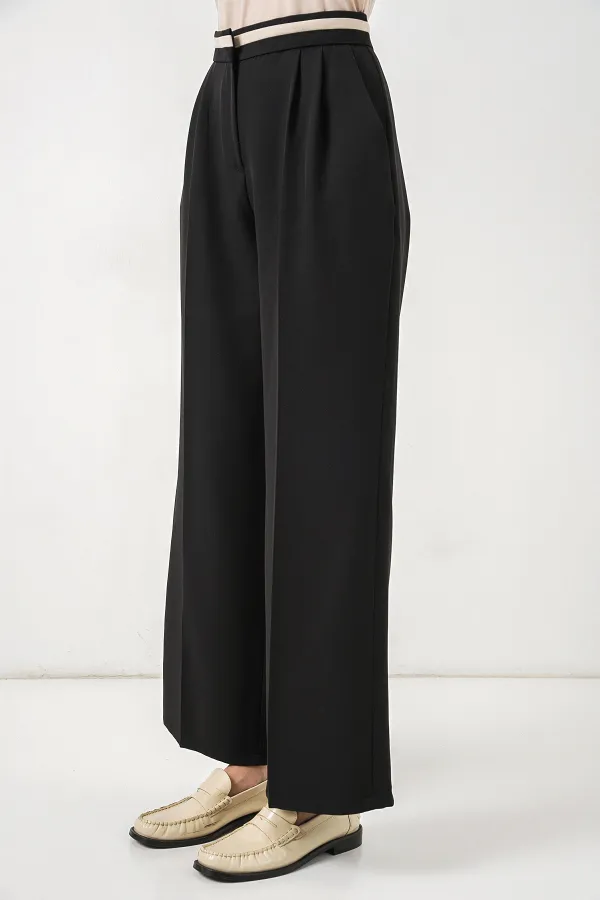 Pantalon large en tissu pour femme 30088 - Noir