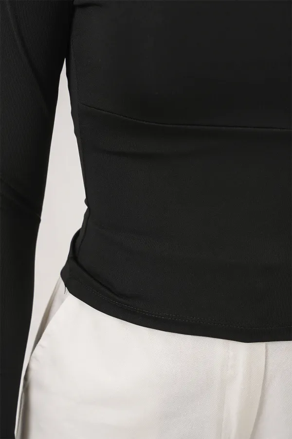 Kadın Kare Yaka Slim Fit Bluz 986 - Siyah