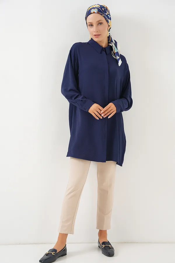 Women's Long Shirt Tunic 5945 - Navy Blue