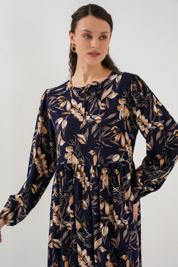 1947 Desenli Uzun Elbise - M. Lacivert