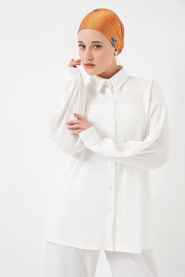 Kadın Örme Tesettür Alt Üst Takım 6711 - Beyaz