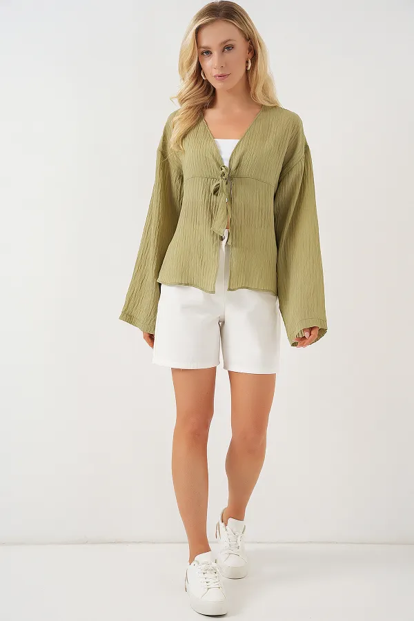 Women's Lace-Up Blouse 952 - Çağla