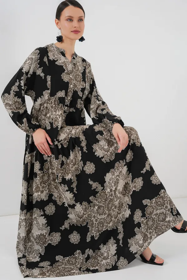 Robe hijab à motifs authentiques 2423 - Noir 7