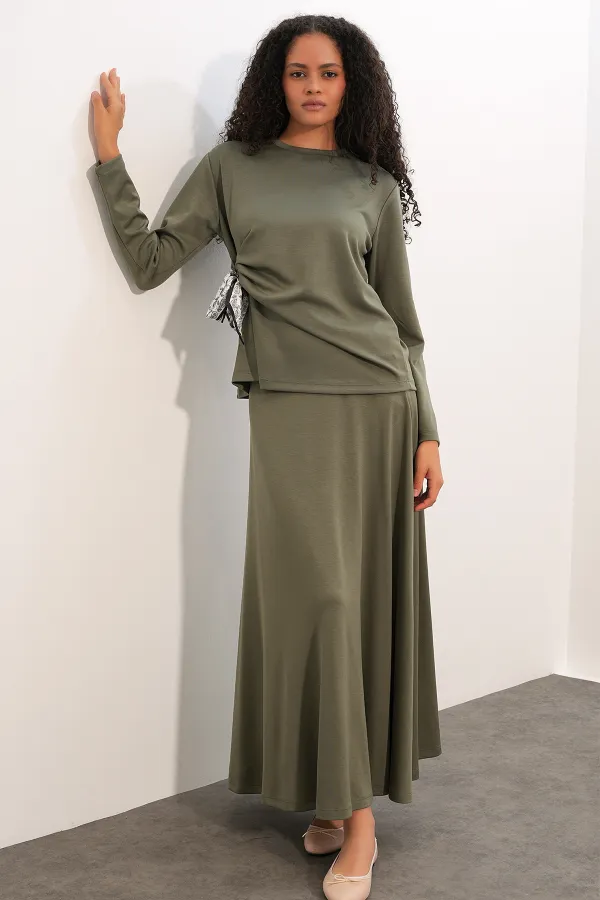 Women's Scarf Blouse and Skirt Two-Piece Set 8077 - Çağla Women's Scarf Blouse and Skirt Two-Piece Set 8077 - Çağla
