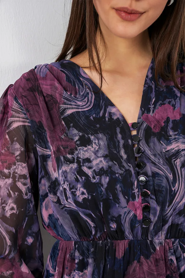 Robe en mousseline à motifs 2137 - Lilas foncé