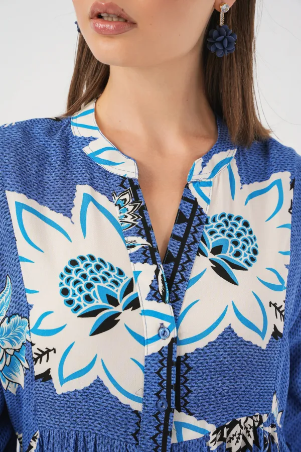 Robe longue hijab à motifs pour femme 2585 - Bleu foncé