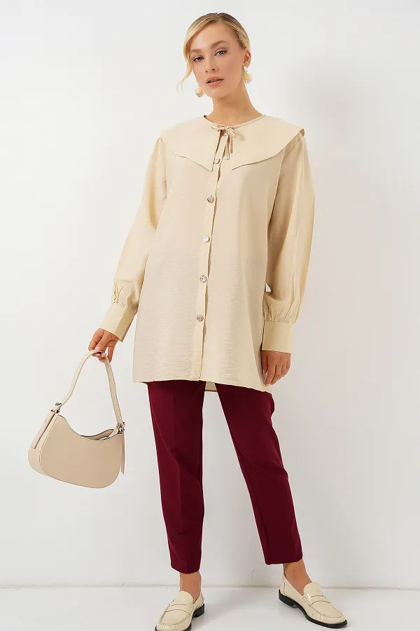 Women's Peter Pan Collar Long Tunic 5967 - Cream