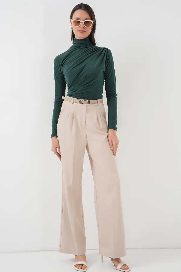 925 Büzgü Detaylı Sandy Bluz - Zümrüt Yeşili