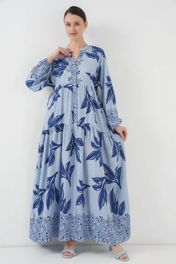Robe hijab à motifs authentiques 2423 - Bleu marine