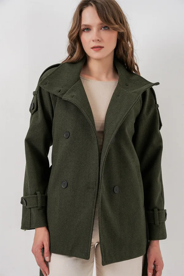 Manteau en cachemire ceinturé pour femme 9162 - Kaki
