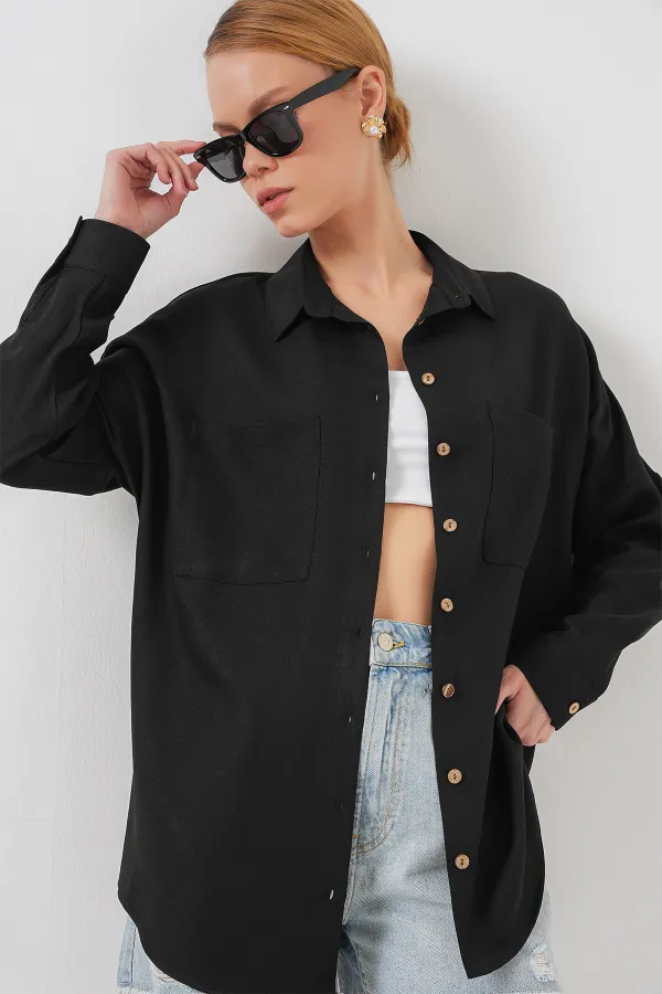 Chemise oversize en lin noir 20126