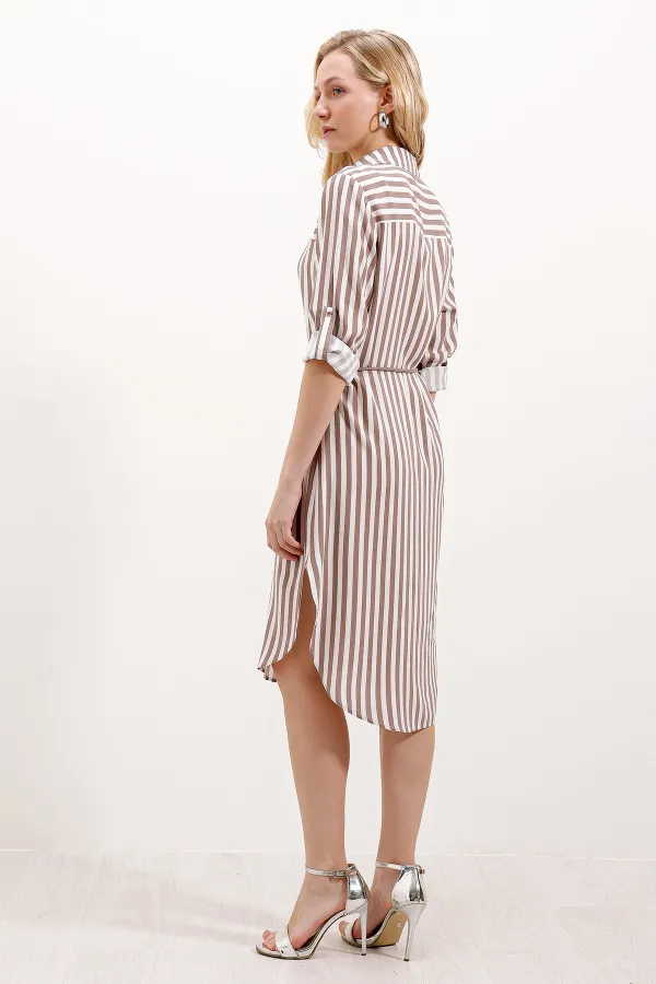 5629 Striped Belted Dress - Mink