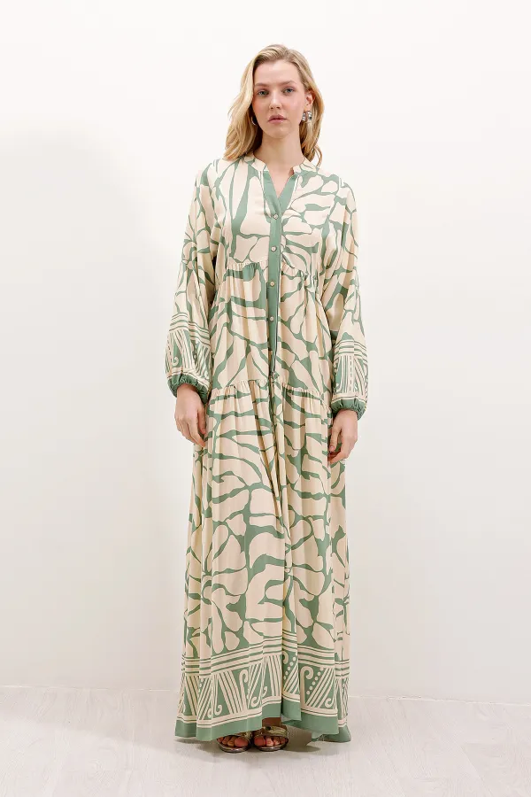 Robe hijab à motifs authentiques 2423 - Vert A.