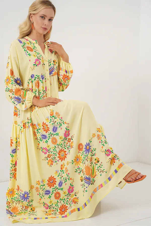 Robe hijab à motifs authentiques 2423 - A.Sarı