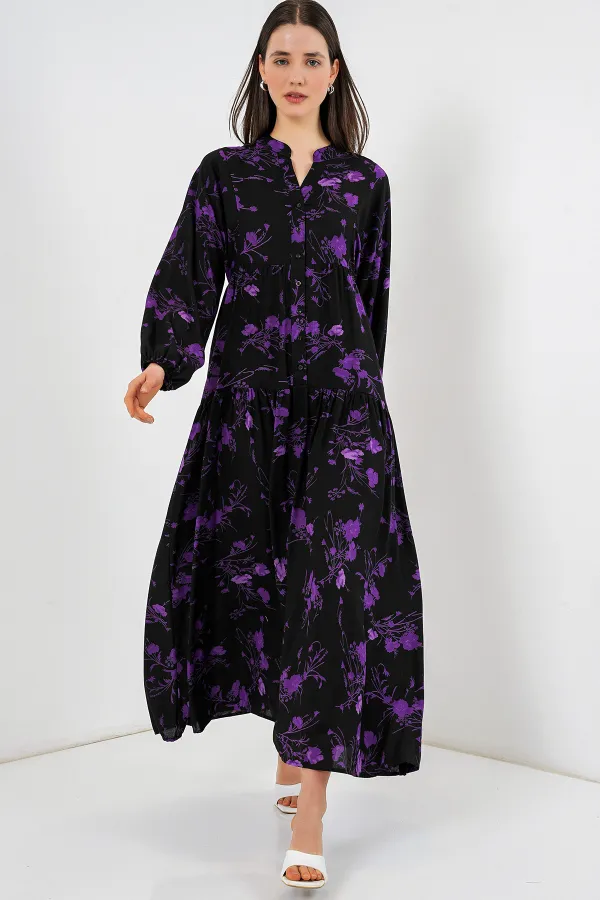 Robe longue hijab à motifs pour femme 2585 - Noir intense